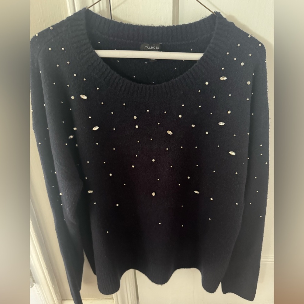 Talbots Navy Sweater Sparkling Detail L dressy/casual Pair w jeans